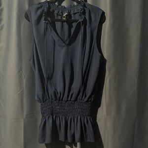 Navy Sleeveless Smocked Top